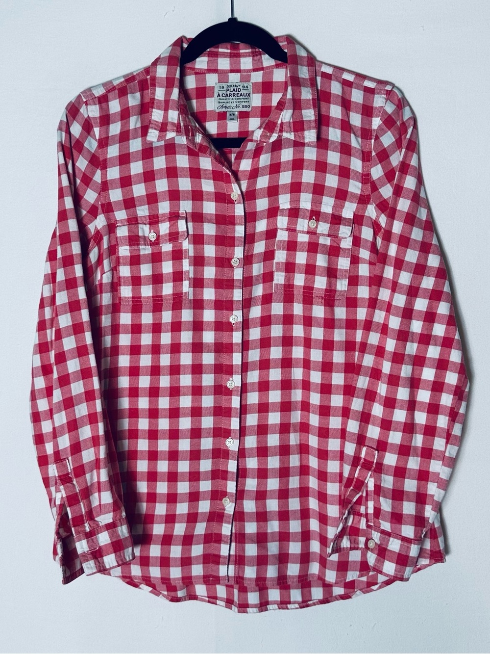 Old Navy Pink White Gingham Plaid Long Sleeve Button Up Cotton Shirt M